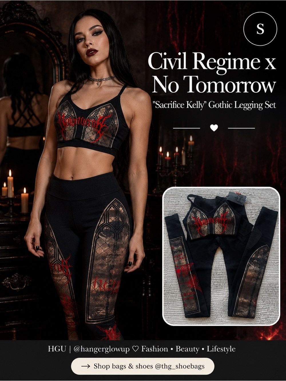 Civil Regime x No Tomorrow Sacrifice Kelly Gothic Legging Set Bra S